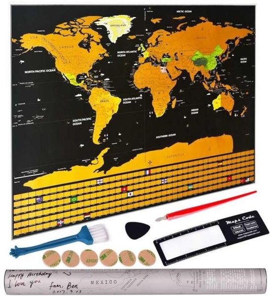 Deluxe Apagar Mapa de Viagem Mundial Raspe para Quarto Home Office Decoração Adesivos de Parede 2110256310331