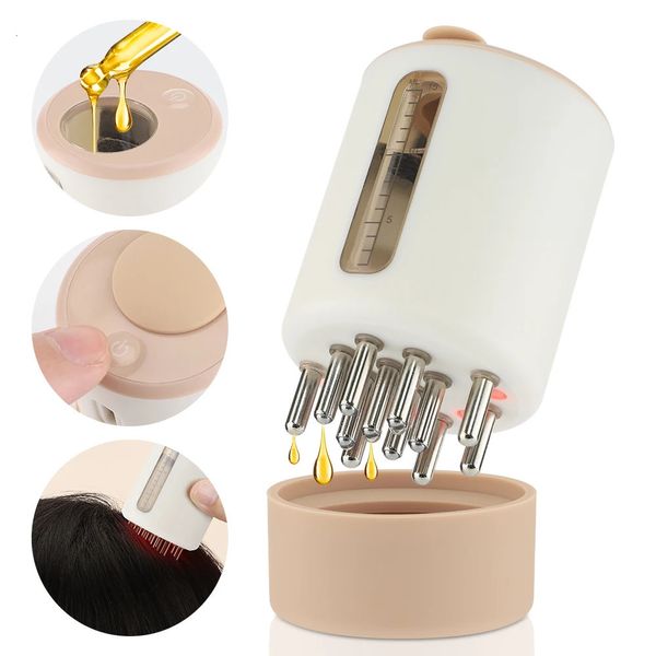 Mikrostrom-Kopfhautmassagekamm, tragbarer Medizin-Flüssigkeitsöl-Applikator, LED-Lichttherapie, Kopfhaarwachstum, nährendes Massagegerät 240102