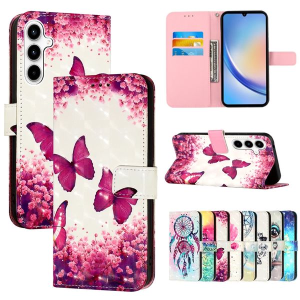 3D-Schmetterlings-Leder-Geldbörsen-Hüllen für Samsung A55 A35 Redmi 13C Motorola Moto MOTO Edge 40 Neo G Play 2024 4G Play 5G Skull Flower Dreamcatcher Flip-Cover-Halter-Beutel