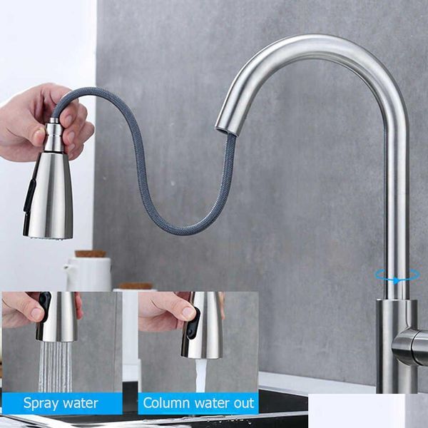 Rubinetti da cucina Girevole in acciaio inox Pl Out Tipo Rubinetto Kit Lavello Miscelatore acqua Rubinetti Ball Stream Testa di spruzzo Ugello 210724 Drop Del Dholt