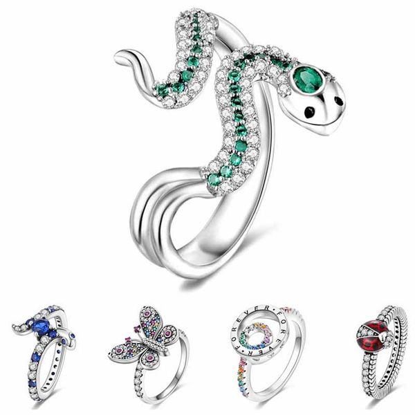 925 STERLING Gümüş 3D Yılan Yüzüğü 20 Tasarımlar Kadınlar İçin Punk Kelebek Yüzükleri Orijinal 925 Gümüş Yüzük Marka Takı Hediyesi