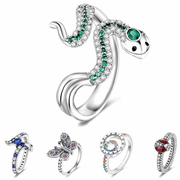 Anello in argento sterling 925 con serpente 3d 20 disegni Anelli con farfalla punk per le donne Anelli in argento 925 originali regalo di gioielli di marca