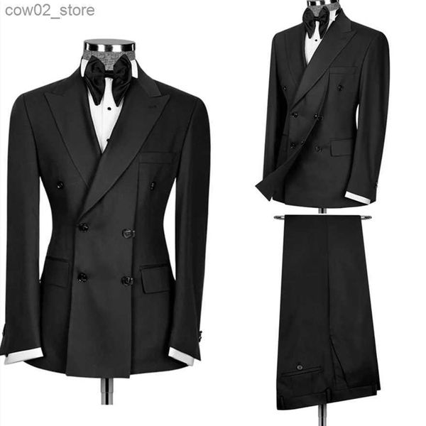 Ternos masculinos Blazers Homens Ternos Regular Fit 2 Peça Preto Split Blazer Define Smart Causal Roupas Masculinas Casaco Calças Mais Recente Design Ternos Elegantes Para Homens Q230103