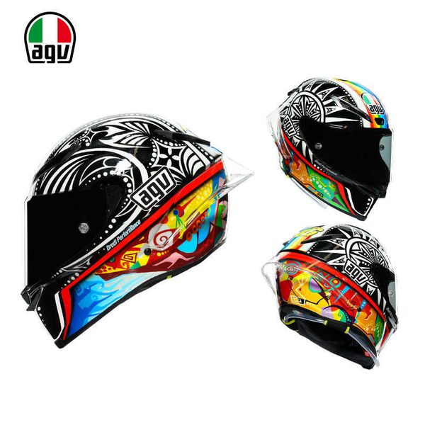 Capacetes Moto AGV Motocicleta Design Segurança Conforto Agv Pista Gprr Gelo Azul Motocicleta Fibra de Carbono Pista Anti Drop Ride Edição Limitada Capacete Completo Chameleon 5QH3