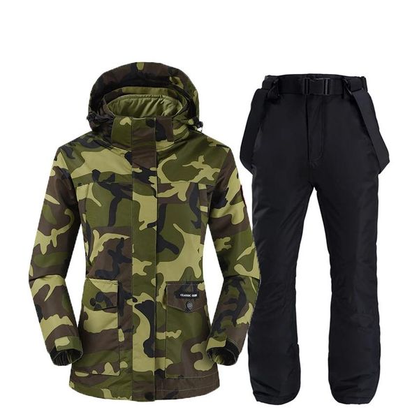 Jacken Camouflage Skijacken und Hosen Damen Anzug Winter Outdoor Snowboardbekleidung Sehr warm winddicht wasserdicht dick abnehmbar