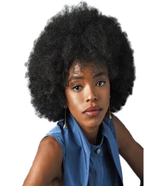 Afro verworrene lockige Perücken weiblich 6 Zoll kurze maschinell hergestellte Perücke für Frauen gute Qualität menschliches Haar schwarze Cosplay-Perücke mit Pony 6029016