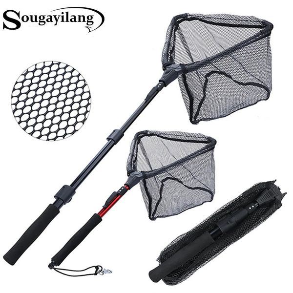 Sougayilang 7095112cm rede de pesca retrátil telescópica dobrável rede de pouso pólo dobrável rede de pouso para pesca com mosca 240102