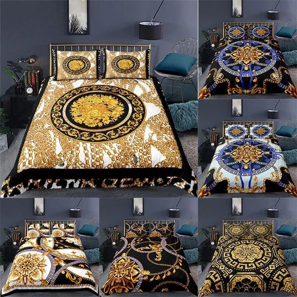 Conjuntos de cama Conjuntos de luxo 3D dourado estilo barroco impressão 2/3 pcs crianças conjunto confortável capa de edredão fronha casa têxtil rainha e rei s