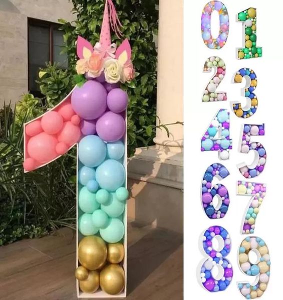 Parti Dekorasyonu 73cm Büyük Sayı Çerçevesi Stand Balon Dolgulu Kutu DIY Bebek Duş Jungle Doğum Günü Mektubu 1 2 3 Mozaik Yıldönümü N5625503