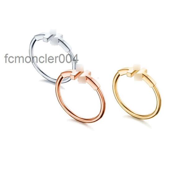 Anéis de banda t casa jóias 925 prata v material de ouro simples moda commuter esmalte duplo em forma de t anel aberto z0rr 05o1