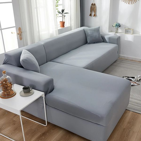 Einfarbige Ecksofabezüge für Wohnzimmer, elastischer Spandex-Couchbezug, Stretch-Schonbezüge, L-förmiges Sofa. Kaufen Sie 2 Stück Sofabezug 240103