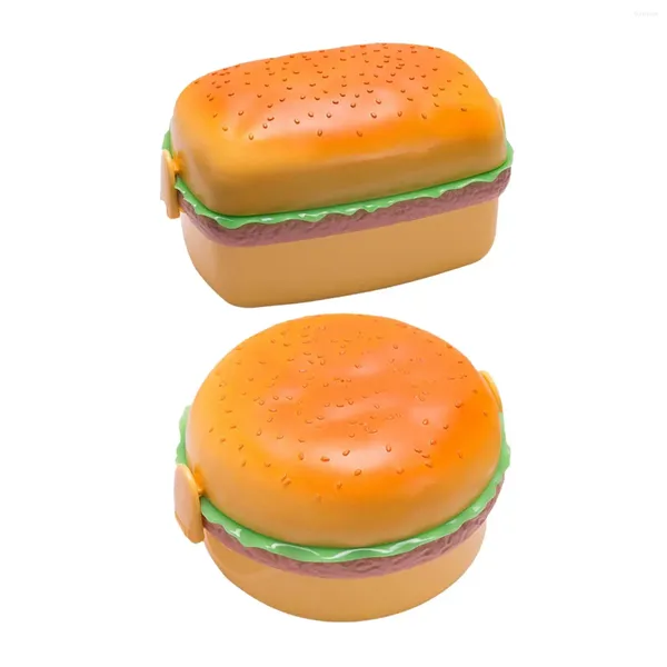 Louça Bento Box Cartoon Hamburger Lunch Container 3 compartimento com garfo e colher