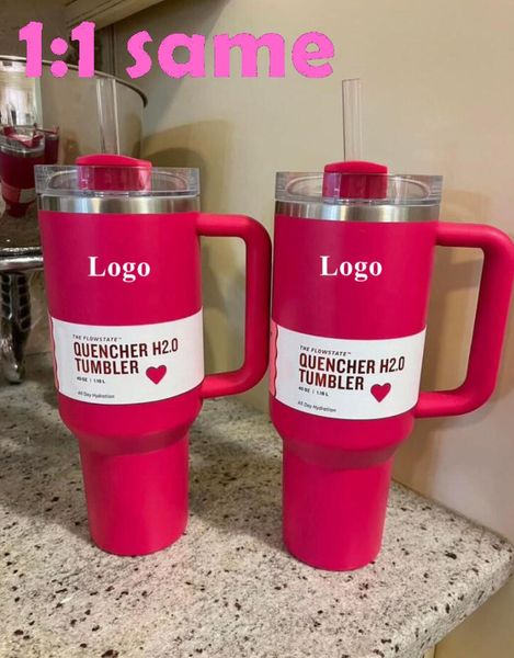 Cosmo Pink Tumblers Pink Parade Flamingo Cups H2.0 Copo de 40 onças com alça de palha Garrafas de água de café com cópia X com LOGO 40 onças presente de dia dos namorados E0103