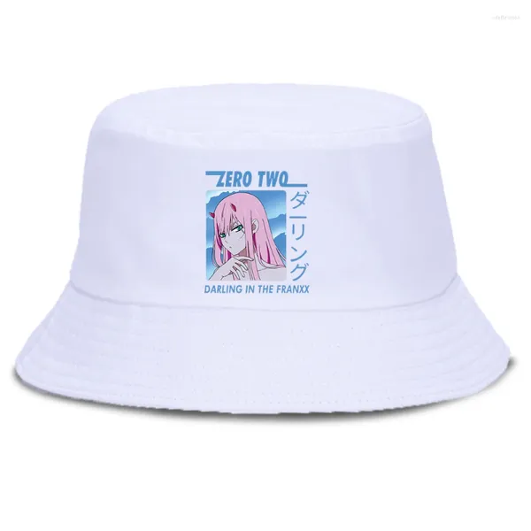 Berets verão balde bob bonés unisex zero dois kawaii anime casual protetor solar sol homens chapéu de pesca moda dobrável panamá 2024 mulheres