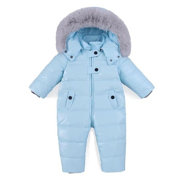 Mantel Baby Strampler Winter Mädchen Junge Schneeanzug Thermische Ente Unten Fell Kapuze Overall Neugeborenen Kinder Winter Klettern Kleidung Ski Anzug overalls