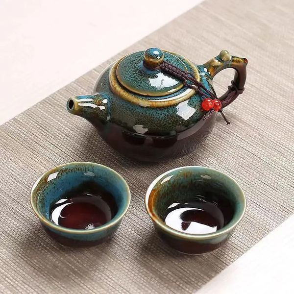 Forno de cerâmica esmalte conjunto de chá de viagem bule de café e copo pote chinês gaiwan gongfu conjuntos copos canecas completas 240102