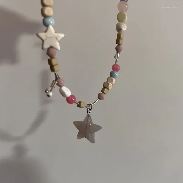 Colares Pingente Colorido Irregular Flor Amor Coração Frisado Colar Azul Estrela Colar Osso Cadeia Doce Bonito Jóias Para Mulheres Meninas