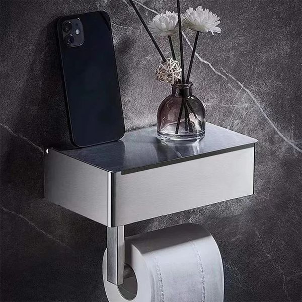 Suporte de rolo de papel higiênico prateado, caixa de papel para banheiro, montagem na parede, toalhetes, dispensador de prateleira de telefone 240102