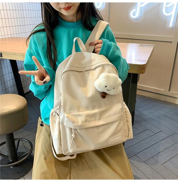 Borse da scuola Zaino da donna in nylon impermeabile Borsa da viaggio per ragazze di colore solido grande Zaino per college Zaino per laptop femminile Mochilas