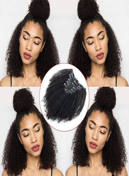 Clipe remy brasileiro em afro, cabelo encaracolado, trama dupla, grosso, 17 clipes, cabelo humano real para mulheres negras, 7 peças, 120g6629736