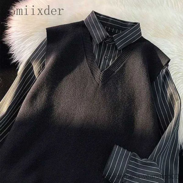 Camisas casuais masculinas camisa de duas peças camisa masculina elegante blusa de mangas compridas designer bonito camisa de alta qualidade masculina patchwork lapela jaqueta