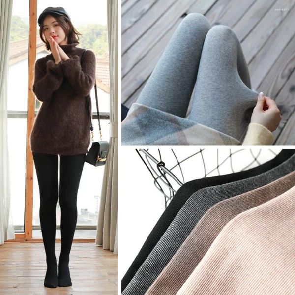 Leggings femininas cashmere mulheres vestindo outono inverno pelúcia espessada meia-calça alta cintura quente calças de algodão vertical listra meias