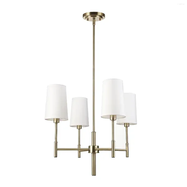 Подвесные светильники Ronnie 4-Light Brass Chandelier с белыми тканевыми плафонами 61255