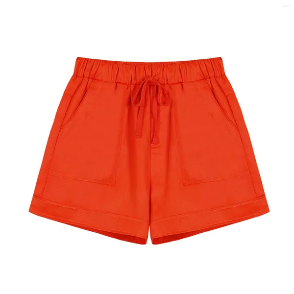 Shorts feminino cintura apertada com cordão bolsos casuais perna larga sólida mini calças curtas primavera verão solto confortável cortos