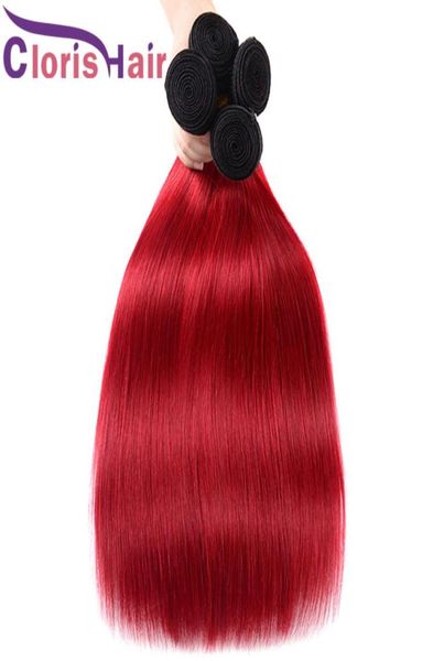 Estensioni dei capelli umani rossi colorati di alta qualità 1B Ombre vergini malesi diritte seriche tesse fasci economici di ombre rosse bicolore De6801954