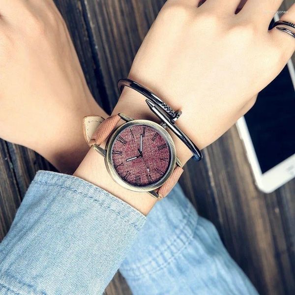 Armbanduhren Canvas Denim Straps Uhr römische Mode Quarz Geschenk für Freund Liebhaber Uhren Frauen