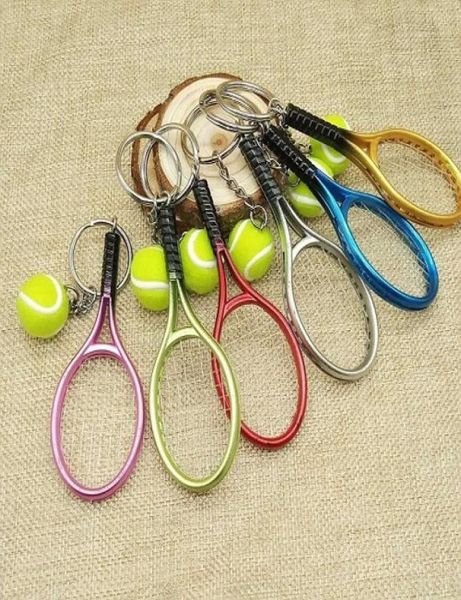 Renkli mini tenis topu ve raket anahtarlık çinko alaşım anahtarlıkları spor tarzı yenilik promosyon hediyeleri yüksek kalite6380820