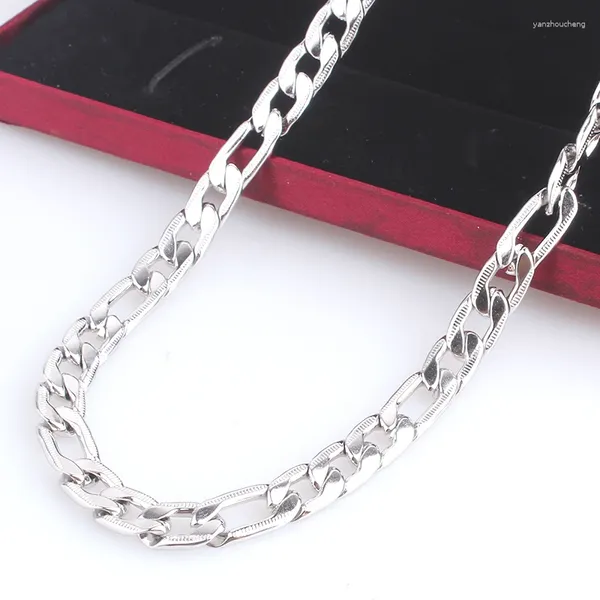 Ketten 8mm Länge 60cm Silber Farbe Schnitzerei Streifen Kreis flach 316L Edelstahl Halskette für Männer Frauen Schmuck