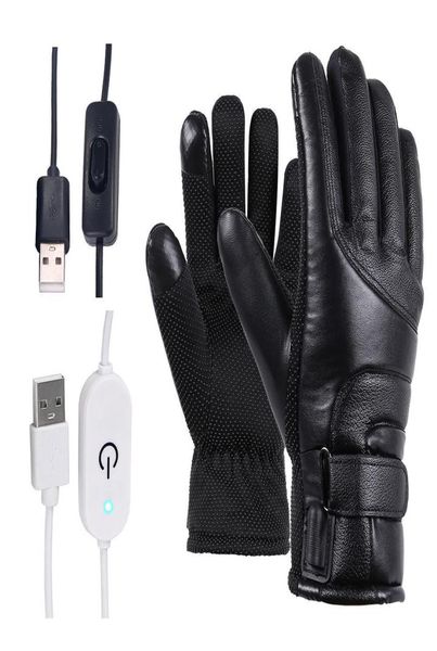 Guanti invernali riscaldati elettrici antivento ciclismo riscaldamento caldo touch screen guanti da sci alimentato tramite USB per uomo donna 2011043564659