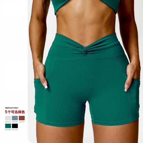 Pantaloncini attivi Antibom Pocket Nude Tight Yoga Casual Running Sport Pantaloni fitness per sollevamento fianchi da donna