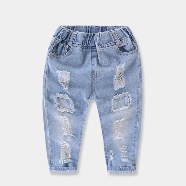 Hosen Modische Kinderjeans mit gebrochenen Löchern, Mädchen, Jungen, Frühling und Sommer, Jeans für Mädchen, lässig, locker, zerrissene Jeans, 27 Jahre