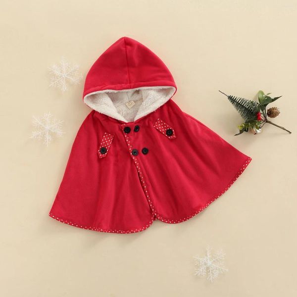 Jaquetas Pudcoco Kids Christmas Santa Cloak com capuz manga comprida capa de lã com botões para meninas meninos 1-5 anos vermelho