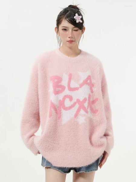 Maglioni da donna Korobov Rosa Mohair Morbido ceroso Maglione pigro Donna Pullover invernali Capispalla Dolce riduzione dell'età Maglioni Moda coreana