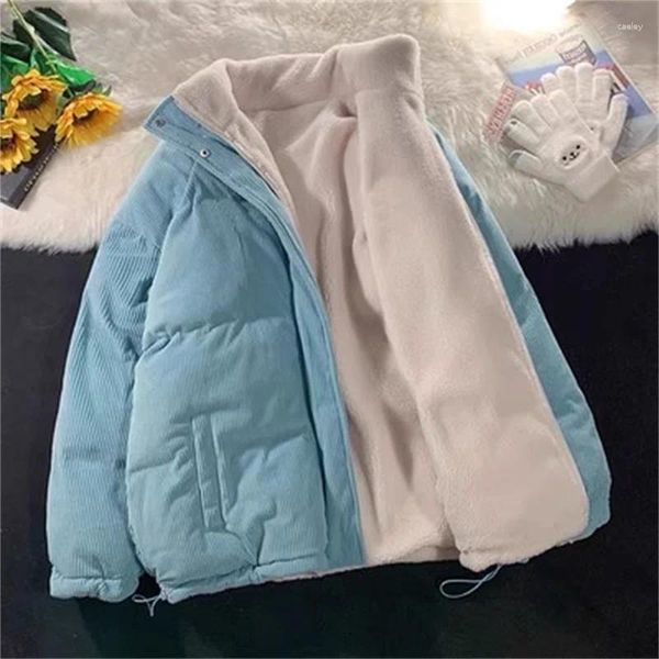 Trench da donna in velluto a coste addensato in peluche che indossa un outwear di agnello su entrambi i lati Cappotto da donna in cotone aderente autunno inverno 2024