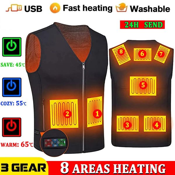 Giacche Giacca invernale calda da uomo Gilet riscaldato intelligente Giacca riscaldante elettrica da trekking USB Scaldacorpo Giacca riscaldante Gilet riscaldato da caccia