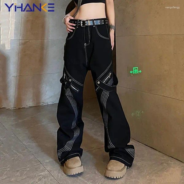 Женские джинсы в стиле панк Y2K, готические, черные, коричневые, женские брюки-карго в стиле готика, эмо, ретро, джинсовые брюки, уличная одежда больших размеров, Harajuku