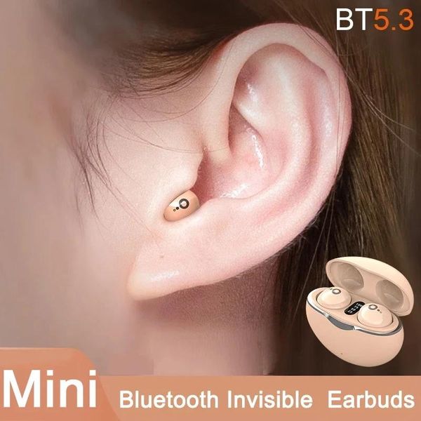 Fones de ouvido mini fone de ouvido bluetooth 5.3 invisível fones sem fio tws redução ruído dormir para música trabalho em casa