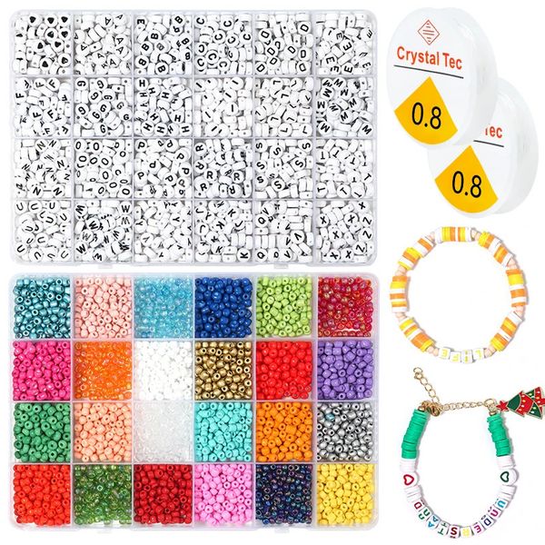 2 kit di perline in scatola colore puro perline di riso lettera allentata cuore perline set creazione di gioielli accessori collana braccialetto fai da te 240102