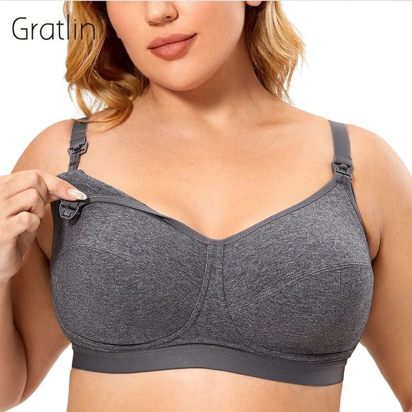 Gratlin Plus Size Wirefree Cotton Schwangerschafts-Still-BH Damen Softcup Schlafunterwäsche Stillwäsche Schwangerschaft E F 240102