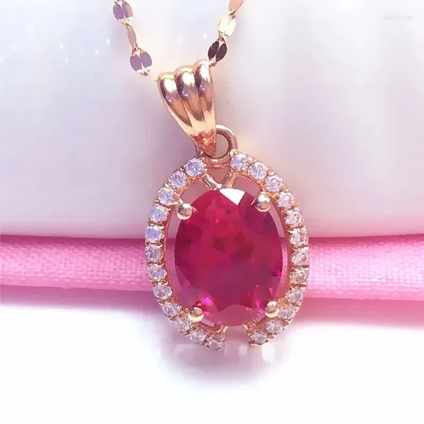 Anhänger Halsketten Reine Russische 585 Lila Gold Halskette Einfache Rote Stein Bling Überzogene 14 Karat Rose Set Kette Für Frauen mode Luxus