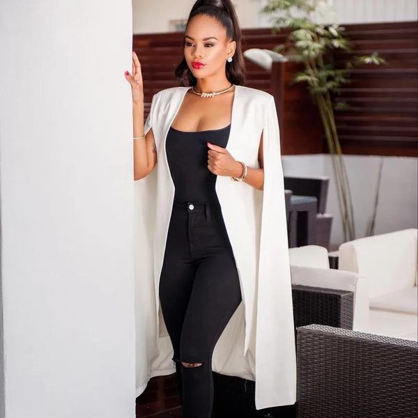 Giacche Vendita di fabbrica Blazer da donna bianco Manica lunga Risvolto Mantello Blazer Cappotto Casual Split Poncho Ol Giacca Mantello Cappotto Donna Blazer Suit