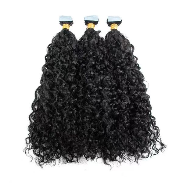 Wefts 4B/4C Bant İnsan Saç Uzantıları Makinesi Remy Brezilya Kıvırcık Doğal Ciltli Atk Bantında Yapışkan Görünmez 80 PCS Platinum Jyz