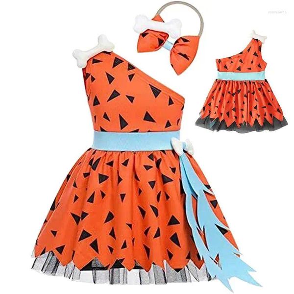 Conjuntos de roupas crianças meninas halloween traje cavegirl princesa vestido com fita acessório de cabelo cosplay histórico para aniversário