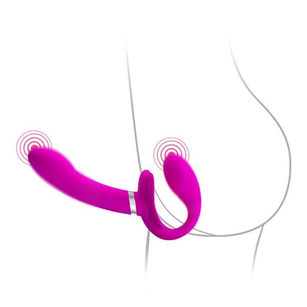 Artikel vibrierender trägerloser StrapOn Pegging-Dildo-Vibrator, doppelseitiger Strap-On-Penetrations-Anal-Hintern-Spielzeug für lesbische Paare