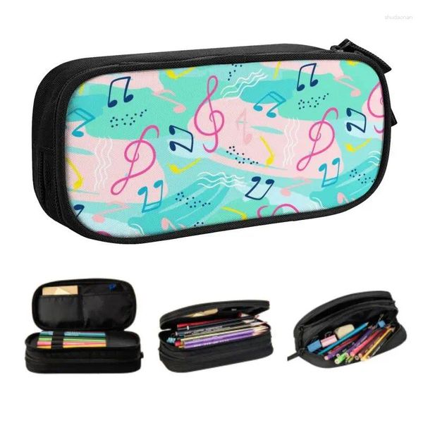 Sacos cosméticos música músico lápis casos para menina menino grande capacidade notas musicais retro padrão caneta caixa saco acessórios escolares