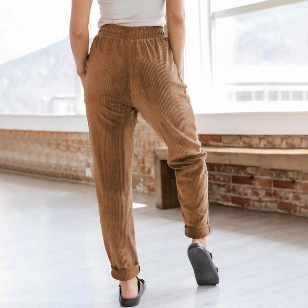 Herrenhose aus Cord für Damen, lässig, mit Kordelzug, elastisch, hohe Taille, gerades Bein, lockere, bequeme Hose mit Taschen, Damenhose